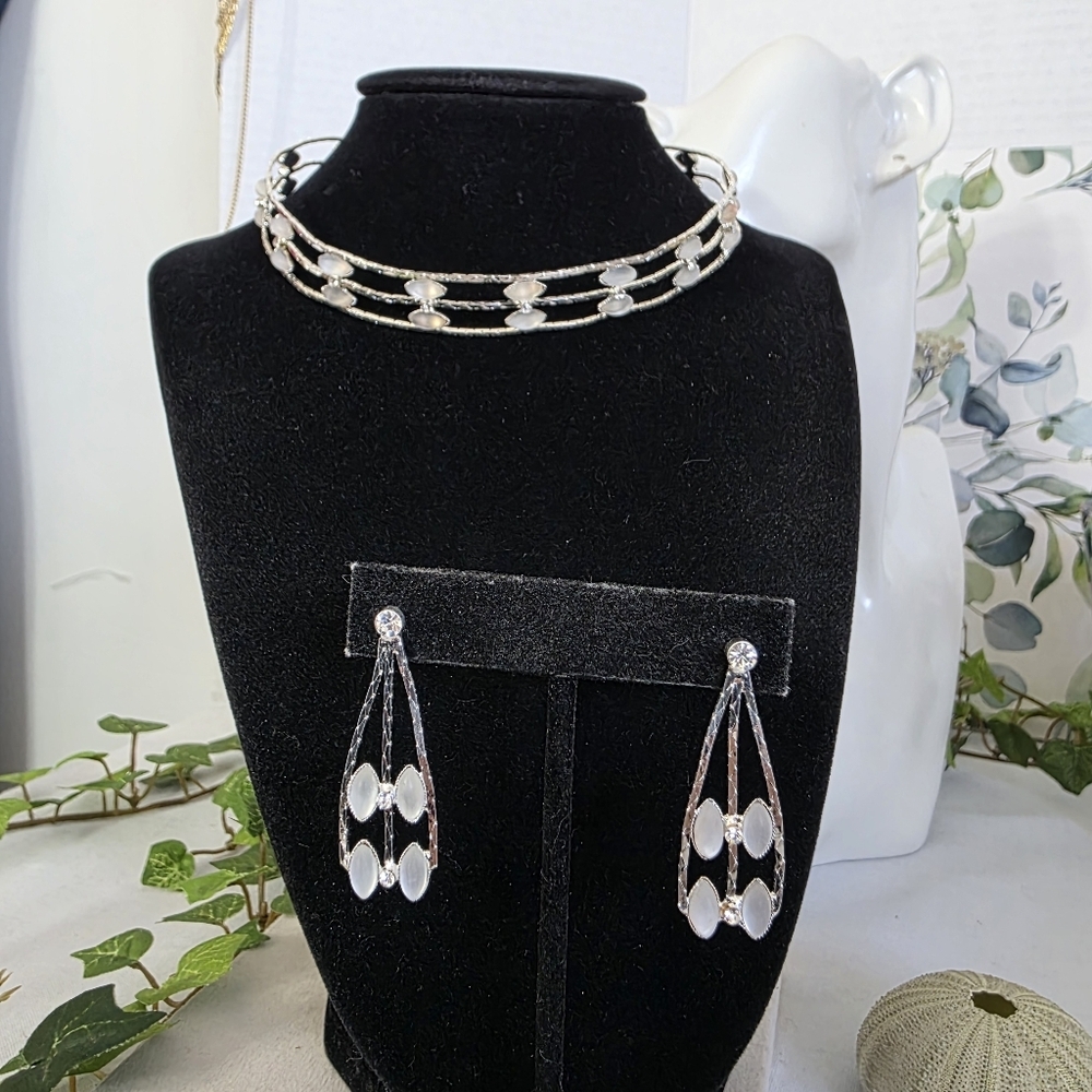 Silver 18k Gold Plate Choker Necklace and Earrings Set